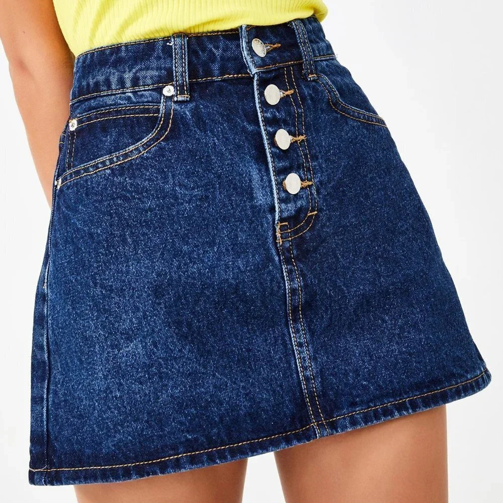 Momokrom Exposed Button Fly Denim Skirt - Size 8